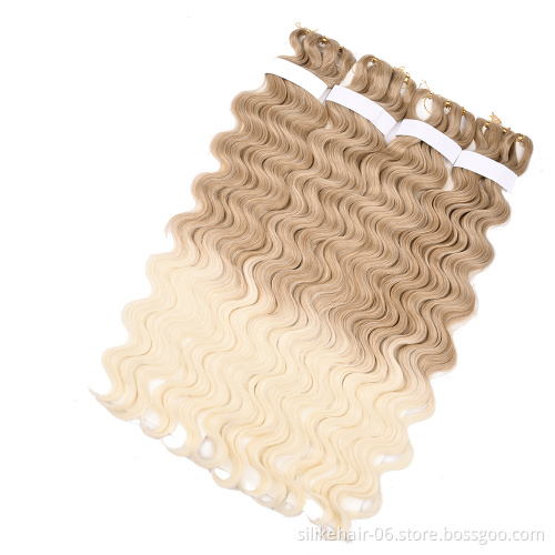 Wholesale Water Wave Braids Pre Feathered Hybrid Long Ombre Brown Blonde Body Wave Crochet Braiding Synthetic Hair Extensions